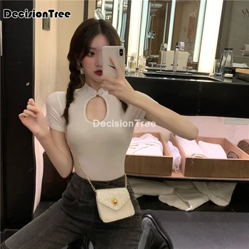 2021 čínské ženy oblečení čínské tričko halenka hanfu qipao tlačítko top satén žena, čína krátký rukáv cheongsam top svetr