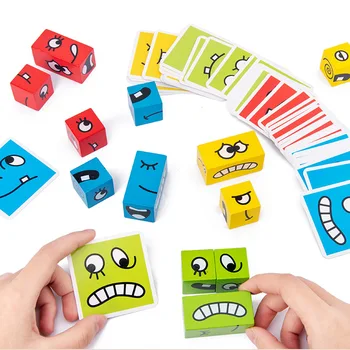Dřevěná kreslený obličej změnit magic cube, ghost face puzzle děti úroveň výzvou puzzle desková hra, hračka