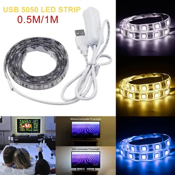 0,5 m/1m/pc 5V USB LED pásek SMD5050 Flexibilní bílá/warmwhite LED světlo,jedna barva světla IP65 vodotěsný+On/off vypínač