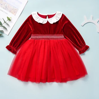1-4 ROKY, Děti Baby Girls Red Velvet Tutu Šaty Vánoční Večírek Dívky Princezna Šaty Podzim Zima Dětské Oblečení Oblečení