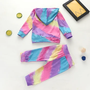 1-4T Tie-barvivo Oblečení Set Mikiny Dlouho, Dlouho Rainbow Vzor Mikiny Kalhoty Děti Módní Nový 2020 Podzimní Oblečení Oblečení