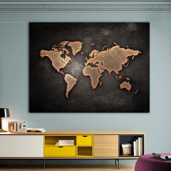 1 KS/Set Obrovská Černá Mapa Světa Obrazy Tisk Na Plátně, Abstraktní Svět Mapa, Plátno, Kanceláře, Obrazy na Zeď pro domácí dekor