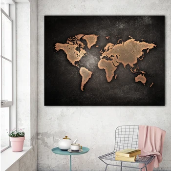 1 KS/Set Obrovská Černá Mapa Světa Obrazy Tisk Na Plátně, Abstraktní Svět Mapa, Plátno, Kanceláře, Obrazy na Zeď pro domácí dekor