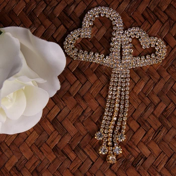 11,5 cm*7 cm SRDCE Crystal Drahokamu Nášivky na Svatební Šaty, Oděvy, Boty, Dekor Šicí Silver Gold Drahokamu Lišty