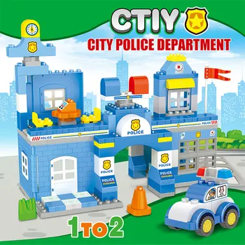 137pcs Kreativní Velké Velikosti Částic Stavební Bloky Duploed Deformace City Policejní Stanice Auta Cihly Hračky Pro Děti