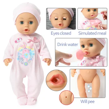 18 palců simulace bebe reborn Silikonové 46cm Realistický vodotěsný Novorozence Baby Doll plenky Pít vodu, láhev na Krmení set Hraček