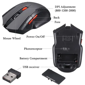 2.4 GHz Bezdrátová Optická Myš Gamer Nové Herní Bezdrátové Myši s USB Přijímačem Mause pro PC Herní Notebooky