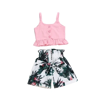 2-6T Batole Dítě Dívky Flamingo Oblečení Sady Holčička Květinové Vesta Crop Top Šortky Oblečení, Letní Oblečení