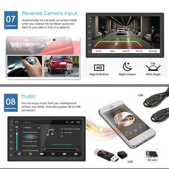 2 Din Android 9.1 Auto, multimediální Přehrávač, GPS, Bluetooth Mirror Link 2.5 D Dotykový Displej 7 palcový Auto Stereo MP5 Rádio Přehrávač Autoradio