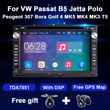 2 Din Android Auto DVD Rádio Pro Peugeot 307 VW PASSAT B5 JETTA BORA GOLF 4, POLO MK4 MK5 MK3 T5 Multimediální Přehrávač, GPS Navigace