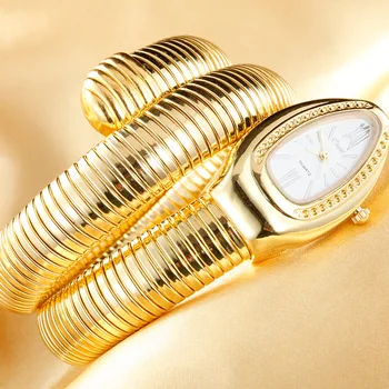 2018 CUSSI Zlaté Luxusní Dámské Hodinky Serpentine Módní Náramek Quartz Náramkové hodinky Dámské Hodinky Had Hodiny Reloj Mujer Dárky