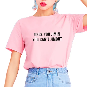 2018 Hot Vtipné Dámské Tričko Jakmile Jste Jimin nemůžeš Jimout Korea Styl Košile Tumblr Módní Hipster Tričko s Krátkým Rukávem Topy Tričko