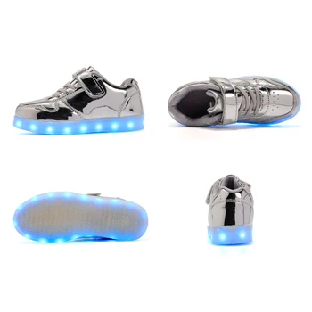 2019 Nové Stříbrné Zářící Tenisky Dětské Led Boty Zářící Tenisky pro Dívky osvětlené Tenisky USB Nabíjecí Svítící Tenisky