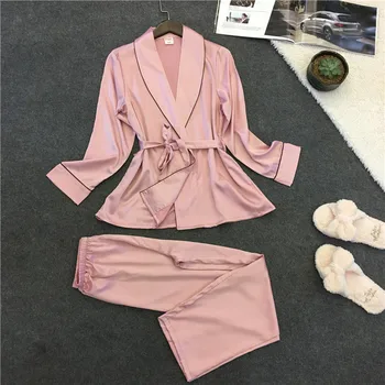 2019 Spát Lounge Saténové Pyžama Slik Ženy Pyžamo Set, Elegantní Pyžamo Jaro Podzim Dámské Noční Prádlo Oblečení Pro Volný Čas, Nightsuits