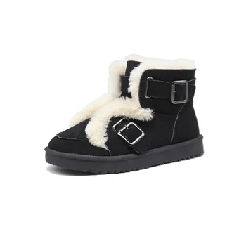 2019 zimní plus sametové ženy boty wild módní non-slip ploché teplé krátké trubice sníh boty Slip-Na Kolo Toe Kotníkové O13-86