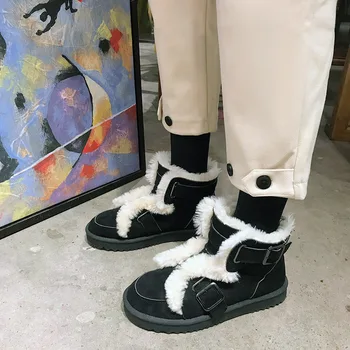 2019 zimní plus sametové ženy boty wild módní non-slip ploché teplé krátké trubice sníh boty Slip-Na Kolo Toe Kotníkové O13-86