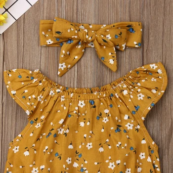 2020 Baby Letní Oblečení Novorozence Baby Girl Šaty bez Rukávů Květinové Kombinézu Čelenka 2 pc Kombinéza Dupačky Oblečení