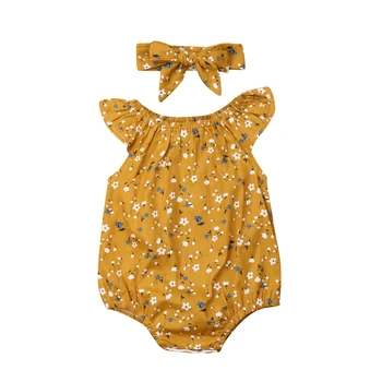 2020 Baby Letní Oblečení Novorozence Baby Girl Šaty bez Rukávů Květinové Kombinézu Čelenka 2 pc Kombinéza Dupačky Oblečení
