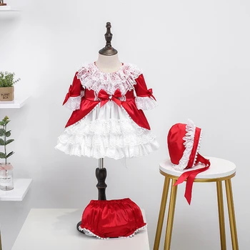 2020 Děti Spainsh Dívky Šaty Děti, Narozeniny, Červená Krajka Plesové Šaty Dítě Křest Lotia Šaty Dívka Španělsko Boutique Oblečení Set