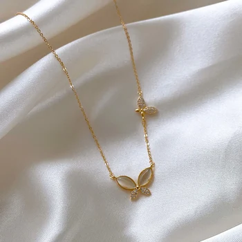 2020 Korea Nový Design, Módní Šperky Vynikající Mědí Vykládané Zirkony Opal Butterfly Přívěsek Elegantní Ženské Náhrdelník