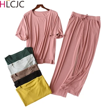 2020 Modální Pyžamo pro Ženy, 2 Kusy, Letní Sady Krátký Rukáv oblečení na Spaní O-Krk Pijama Feminino Volné Pyjama Femme Domácí Oblečení