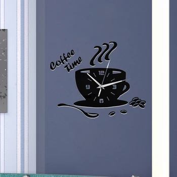 2020 Mute Lepidlo pro Domácnost Akryl Cup Tvar Home Dekor Nálepka Dárek 3D Kávu Moderní Nástěnné Hodiny Číslovky Kuchyně Dekorace