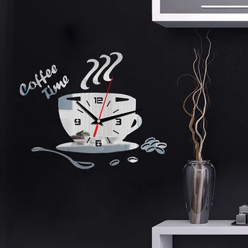 2020 Mute Lepidlo pro Domácnost Akryl Cup Tvar Home Dekor Nálepka Dárek 3D Kávu Moderní Nástěnné Hodiny Číslovky Kuchyně Dekorace