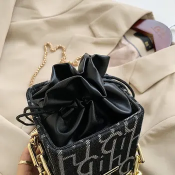 2020 Nové Plátno Šňůrky Malém Náměstí Box Móda Řetězy Kabelky Pro Ženy Luxusní Značkové Dámské Messenger Taška Přes Rameno
