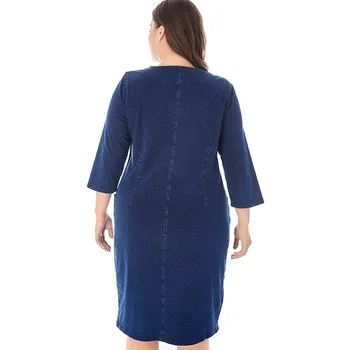 2020 Podzimní dámské Vintage elegantní, Mid-délka džínové šaty módní Dámské Plus Velikost šaty, 4XL 5XL 6XL