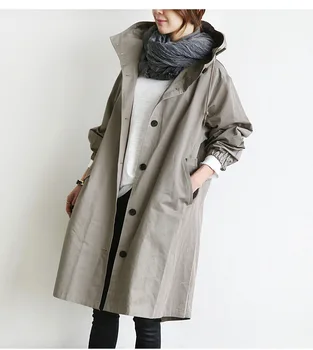 2020 Trendy Podzim Plus Velikost Příkop Kabáty Pro Ženy Volné Vynosit Podzim Dlouhý Rukáv Rovný S Kapucí Dlouhé Dámské Kabáty
