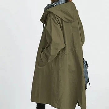 2020 Trendy Podzim Plus Velikost Příkop Kabáty Pro Ženy Volné Vynosit Podzim Dlouhý Rukáv Rovný S Kapucí Dlouhé Dámské Kabáty