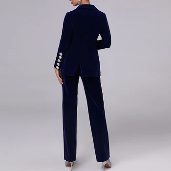 2020 Zimní Nové Dámské Sametové Crystal Spony Set Dlouhý Rukáv Bundy A Kalhoty 2 Ks Set Celebrity Večerní Runway Party Suit