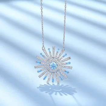 2020 nové vysoce kvalitní módní kouzlo modrý odstín bije srdce sun flower crystal ženy přívěsek náhrdelník svetr řetěz