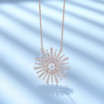 2020 nové vysoce kvalitní módní kouzlo modrý odstín bije srdce sun flower crystal ženy přívěsek náhrdelník svetr řetěz