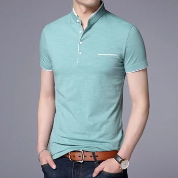 2021 Nové Módy Značky Značkové Sportovní Košile Pánské Plná Barva Mandarin Límec Slim Fit Krátký Rukáv Boy Polos Muži Ležérní Oblečení