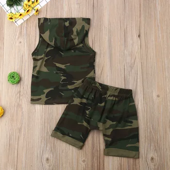 2ks 2019 Baby Boy Oblečení Kamufláž s Kapucí bez Rukávů T-Shirt+Krátké Kalhoty Oblečení, Letní Oblečení