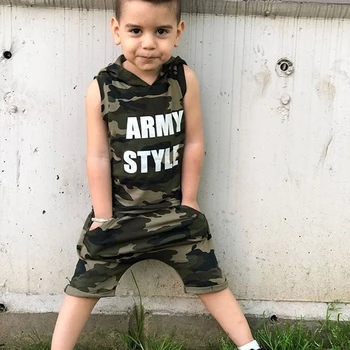 2ks 2019 Baby Boy Oblečení Kamufláž s Kapucí bez Rukávů T-Shirt+Krátké Kalhoty Oblečení, Letní Oblečení
