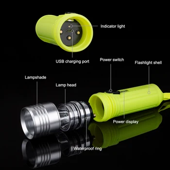 3 Režim XM-L2 LED Potápění Svítilna Vodotěsné IPX-68 pod Vodou 100 Metrů Pochodeň Lampa Světlo USB Nabíjecí Světlo Potápění