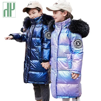 -30 ruští Kluci zimní bunda pro dívky, Dítě, Teenager, Svrchní nepromokavý kabát bunda s dětmi pravé kožešiny oblečení snowsuit
