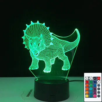 3D-3456 Triceratops Dinosaurus 3D Román 7 Barva Změnit Atmosféru Stolní Lampa Dovolenou Chlapec Nový Rok Dárek