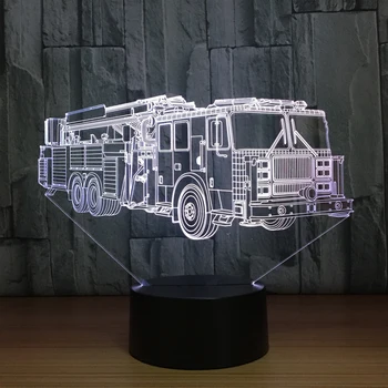 3D Fire Engine Modelování Stolní Lampa 7 Barev Měnící Fire Truck Auto Noční Světlo USB Sleep Svítidlo Ložnice Dekor Děti Dárek