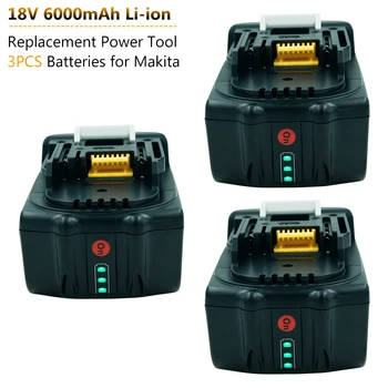 3KS Náhrada za Makita 18V 6000mAh BL1860 BL1860B Lithium-Iontová Dobíjecí Baterie BL1830 BL1850 LXT400 s LED Svítilnou