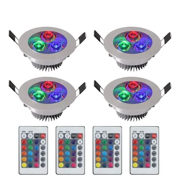 [4/Balení] RGB LED Stropní Světlo, Barvy Proměnlivé Zapuštěné Stropní Svítidlo 85-265V Bodové Světlo LED Osvětlení S IR Romote Controller