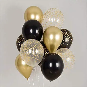 40PCS Nový Rok Balónky 12Inch Černé Zlato Téma Balónky Sada Narozeninová Párty pro Dospělé Dekorace Svatební Miminko Dodávky