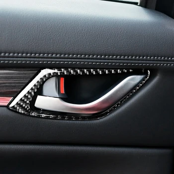 4KS Real Uhlíkových Vláken Car Styling Interiéru Dveře Vytáhněte Rukojeti Rám Ochranný Kryt Střihu Pro Mazda CX-5 CX5 CX 5 2017 2018