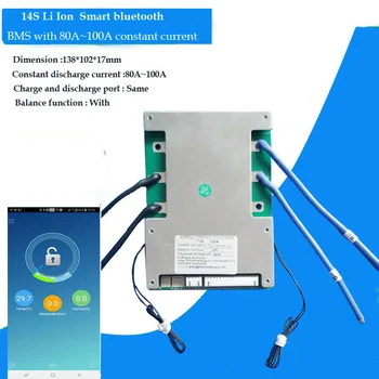 58.8 V 14S Bluetooth BMS pro 48V Li-iontová Baterie PCB deska s 80A nebo 100A Proud s UART komunikační funkce
