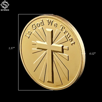 5KUSŮ USA V Boha věříme, Bůh, Ježíš, Vs Zlo, Satan, Kristus Kříž Americké Sběratelské Zlaté Mince, Hodnota Darů
