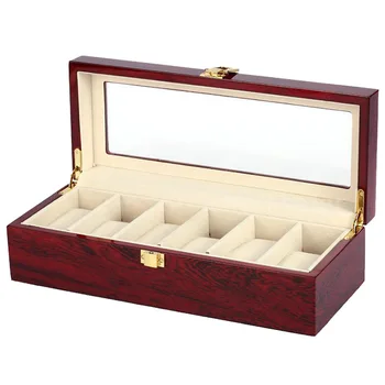6 Wood Sledovat Displej, Pouzdro Sklo Top Box Šperky Skladování Organizátor Dárek Muži