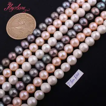 7-8mm Šedá,Růžová,Bílá Kulaté Sladkovodní Pearl, Přírodní Kámen Korálky Pro Náhrdelník Bracelats DIY Výrobu Šperků 14.5
