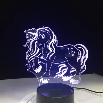 7 Barevné USB Roztomilý Jednorožec 3D Iluze Lampa Domácnosti, Ložnice, Kanceláře LED Stolní Lampa Dítě Noční Světla Vánoční Dárky 3D-1236